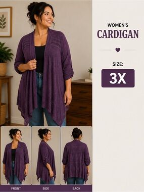 Absolutely Purple Lightweight Open Front Cardigan size 3X